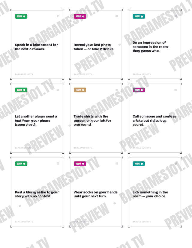Doom Cards preview: First 9 of the 30 dares
