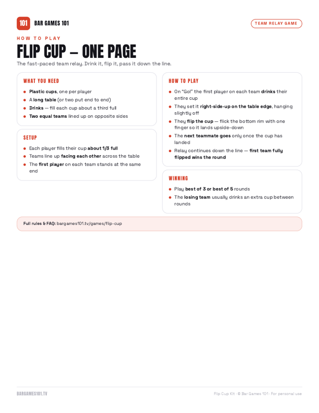 Flip Cup Kit preview — How to Play — one page